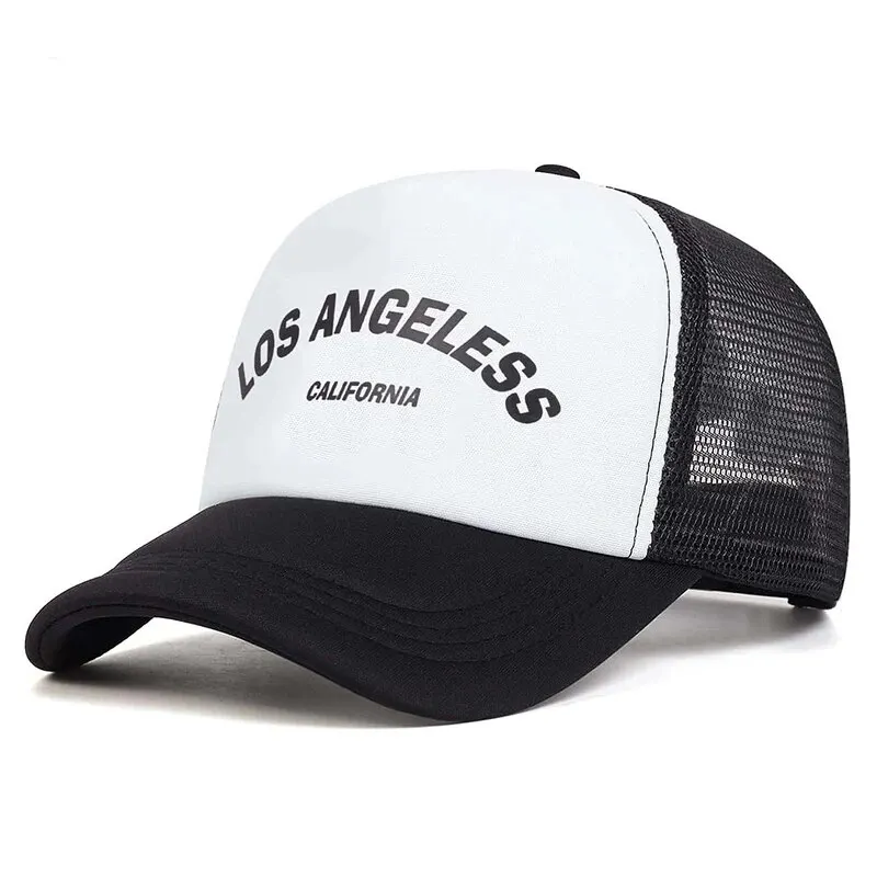 Mężczyźni Kobiety LOS ANGELES Czapka z daszkiem Moda Letnie Oddychające Siatkowe Czapki Snapback Czapki Unisex Trucker Czapki Hip Hop Gorras