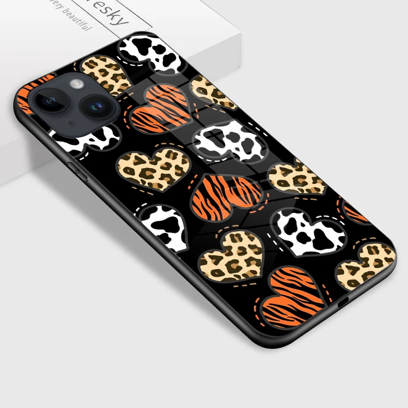 Wild Love Leopard Phone Case For Apple Iphone 16 15 14 13 12 11 Plus Pro Max Mini Cases Tempered Glass Phone Cover Shockproof