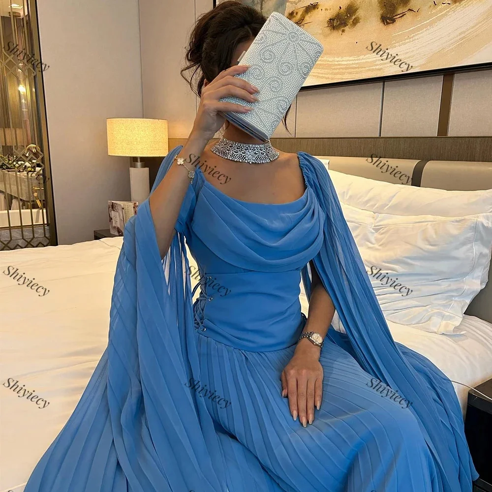 فساتين سهرة أنيقة بطيات وأكمام طويلة 2025 بياقة مربعة وكشكشة على شكل حرف a لحفلات الزفاف مع حزام عادي فيستدوس دي فييستا