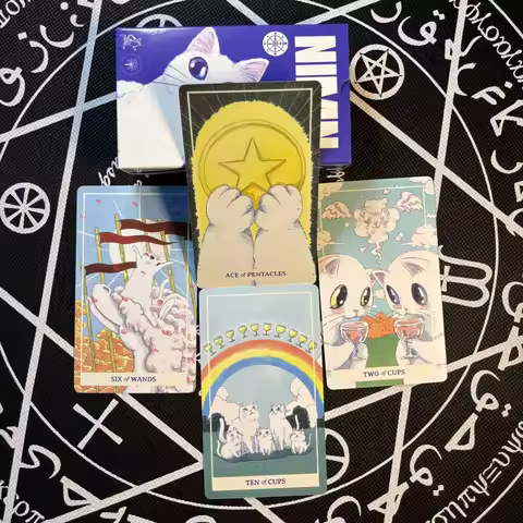 Whimsical Watercolor Feline Kawaii Tarot 10.3*6cm NIMN White Cat Tarot for Cat Lovers, Cute 78-Card Tarot Deck