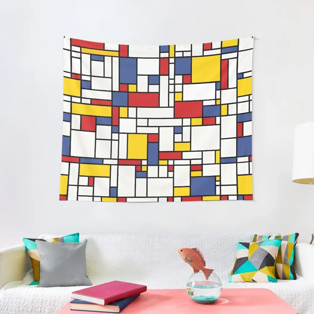 

Piet Mondrian Abstract Pop Art 1960s Red Blue Yellow Rectangles Tapestry Wall Art Decoration For Rooms Tapestry