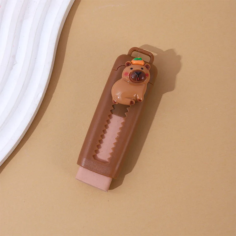 12 Pcs Capybara Push-pull Eraser Student Drawing Exam 4B Eraser Creative Cartoon Shape Push School Supplies