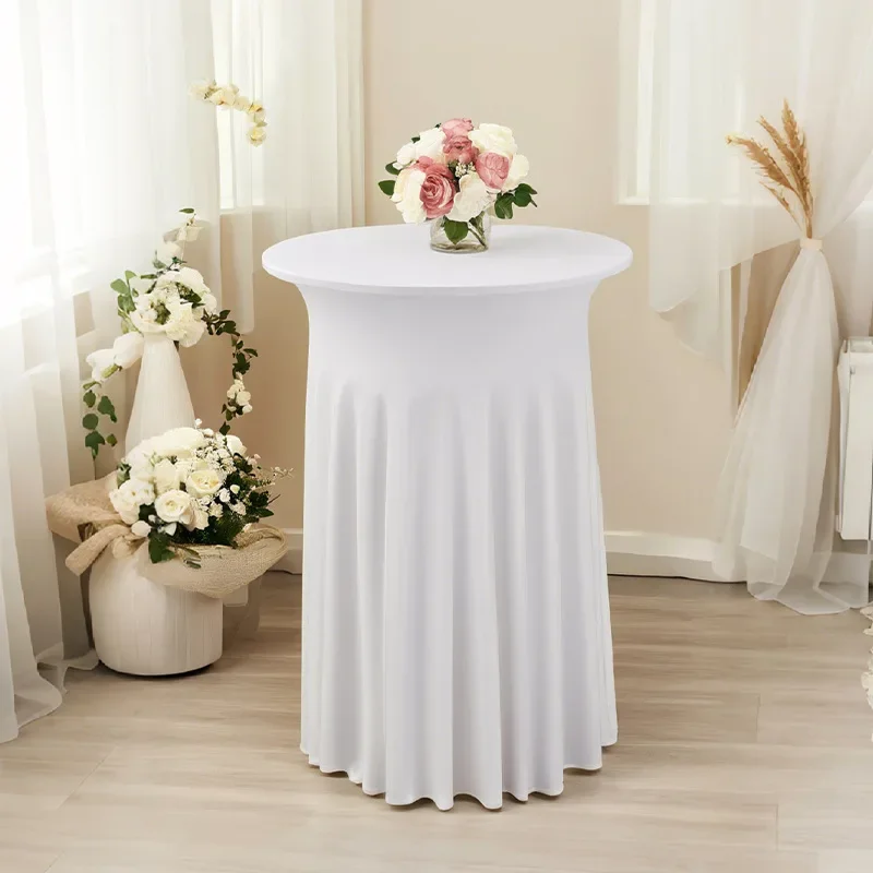 20 Colors Round High Top Stretch Spandex Cocktail Tablecloths with Skirt Wrinkle Free Cocktail Table Cover Wedding Party Banquet