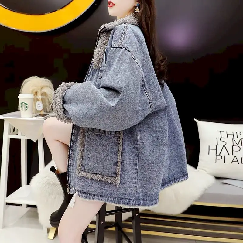 Faux Fur One-piece Lamb Wool Coat Women's Winter 2024 New Korean Style Loose Woolen Coat Jacket Trend Fashion Casual Cardigan