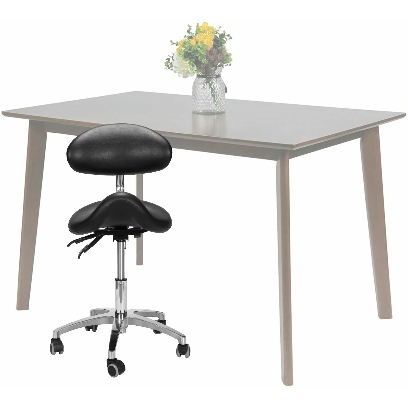 

Swivel Adjustable Saddle Chair with Wheels with Back Support 19.93-21.65in Height for Home Office Salon Spa Kitchen Tattoo