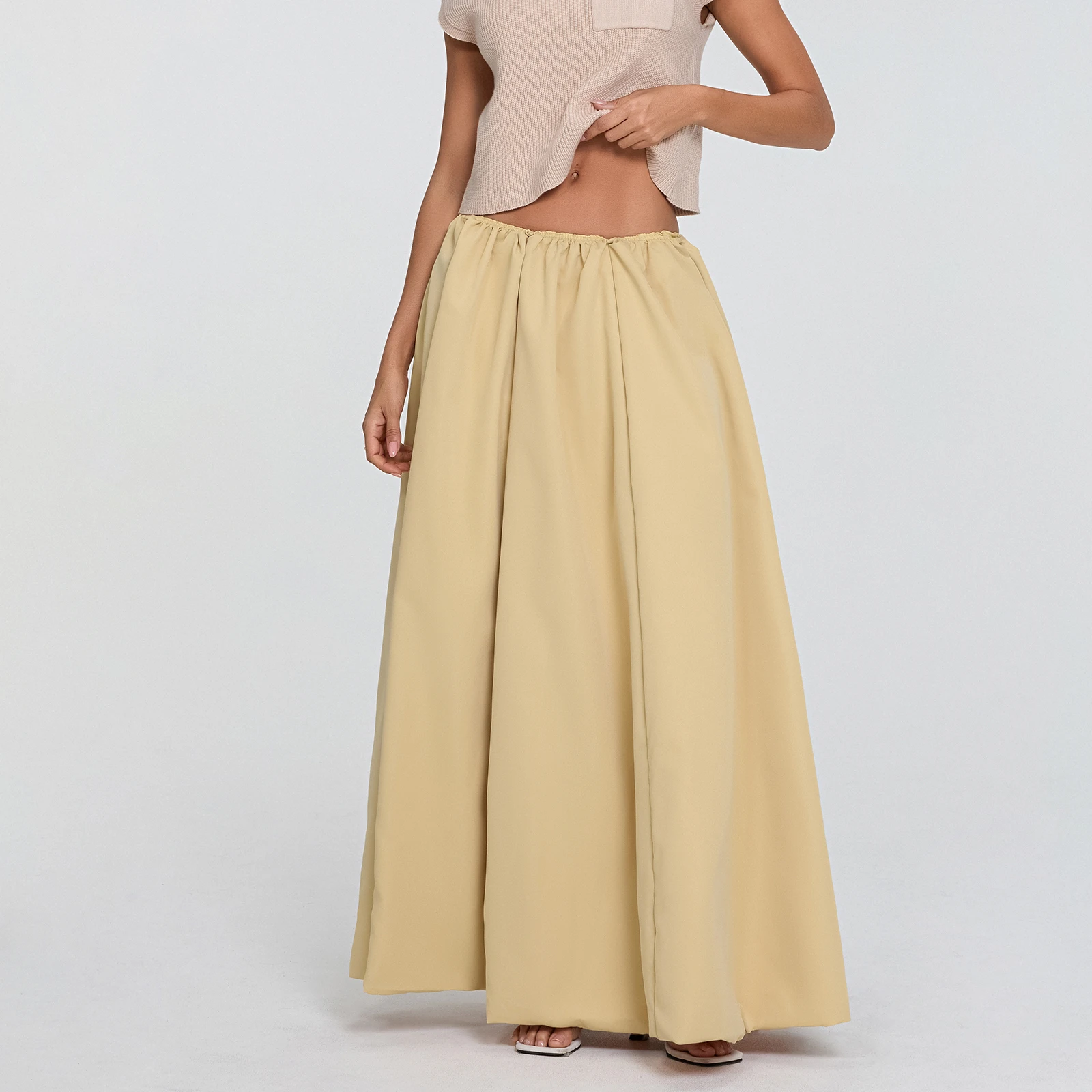 

Autumn Loose Long Bubble Skirt Women Solid Color Elastic Waist Puffball Hem A-Line Skirts Streetwear