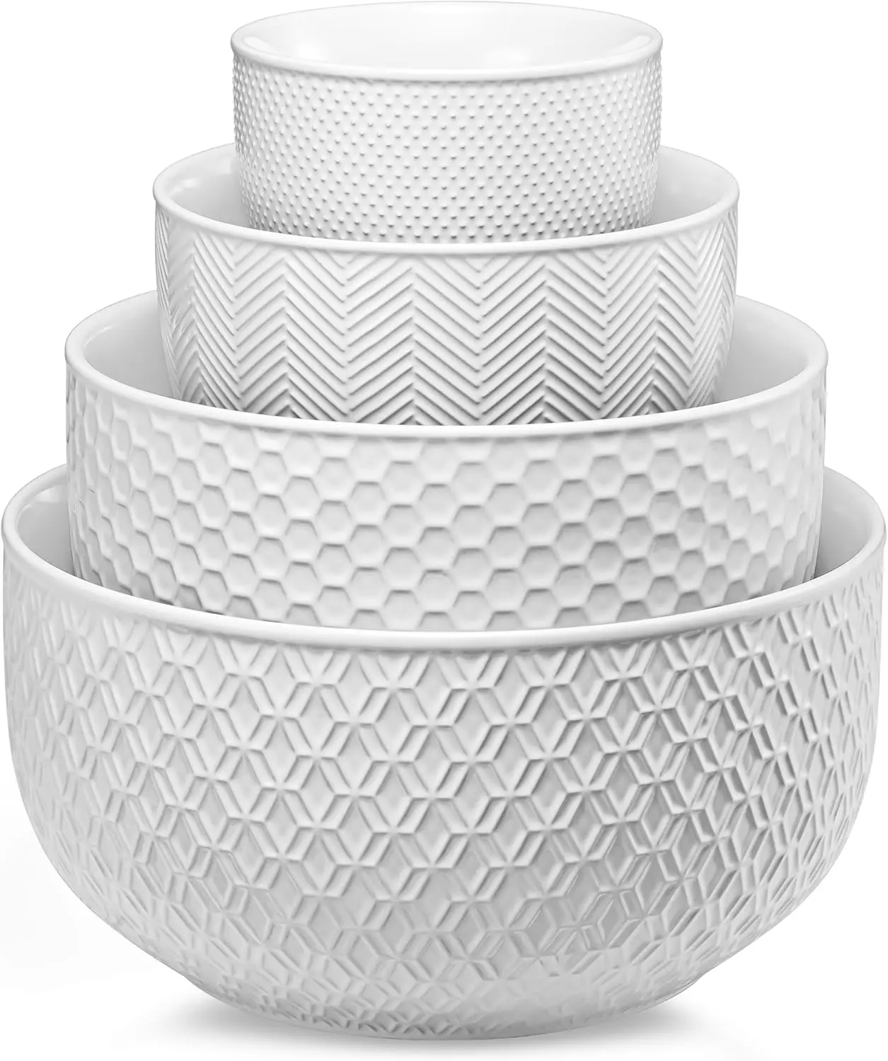 

Набор керамических мисок для смешивания из 4 предметов, тисненая конструкция, можно использовать в микроволновой печи и в посудомоечной машине, хранилище для гнездования