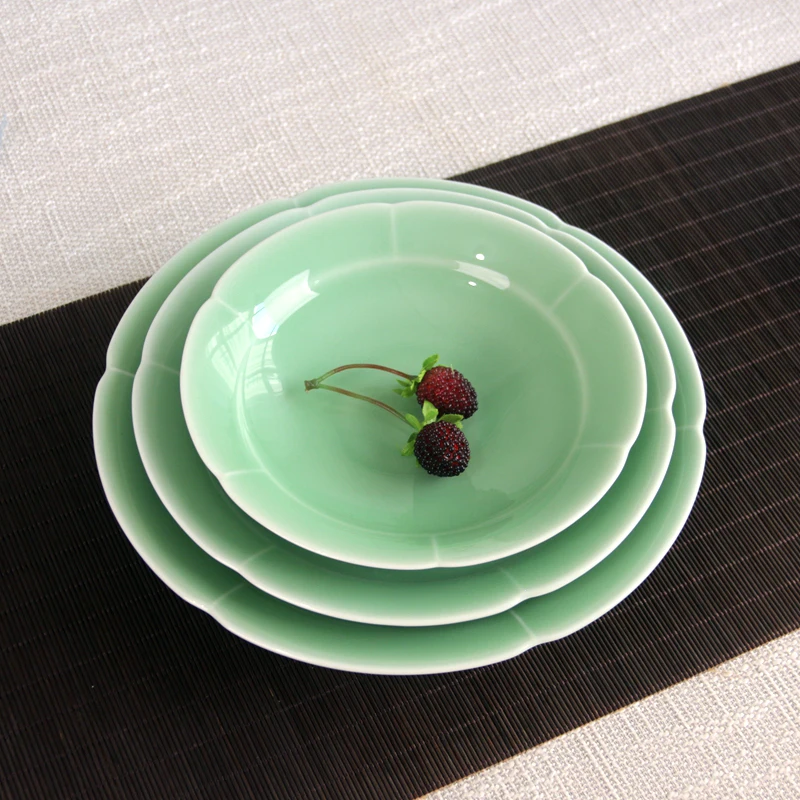 

Ceramic plate longquan celadon chinoiserie imitation song plate for home dish plate fruit plate tableware deep plate