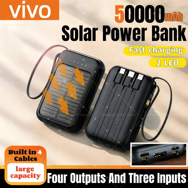 

VIVO 500000 мАч, солнечный аккумулятор высокой емкости 4 в 1, портативная зарядка, внешний аккумулятор для Iphone, Samsung, запасной аккумулятор