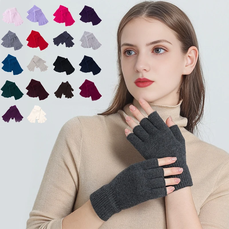 Women Men Half Finger Cashmere Glove Short Warm Soft Wool Knitted Wrist Mitten Winter Woolen Stretch Fingerless Gloves Boy Girl