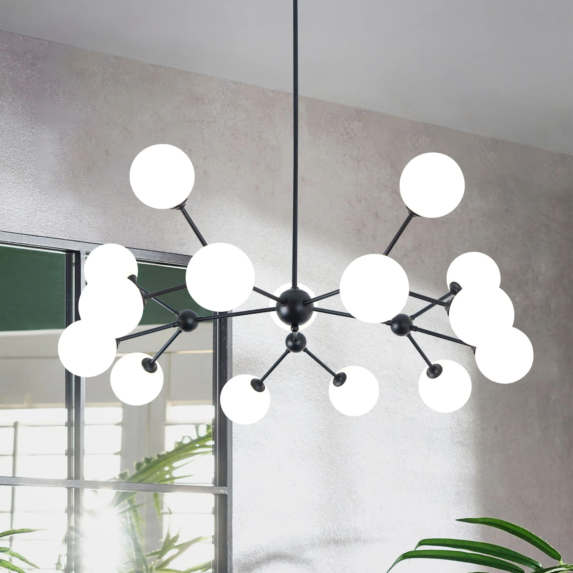 Chandelier Living Room Light Fixtures 15-Lights Sputnik Chandelier Bubble Glass Chandelier for Foyer Dining Room