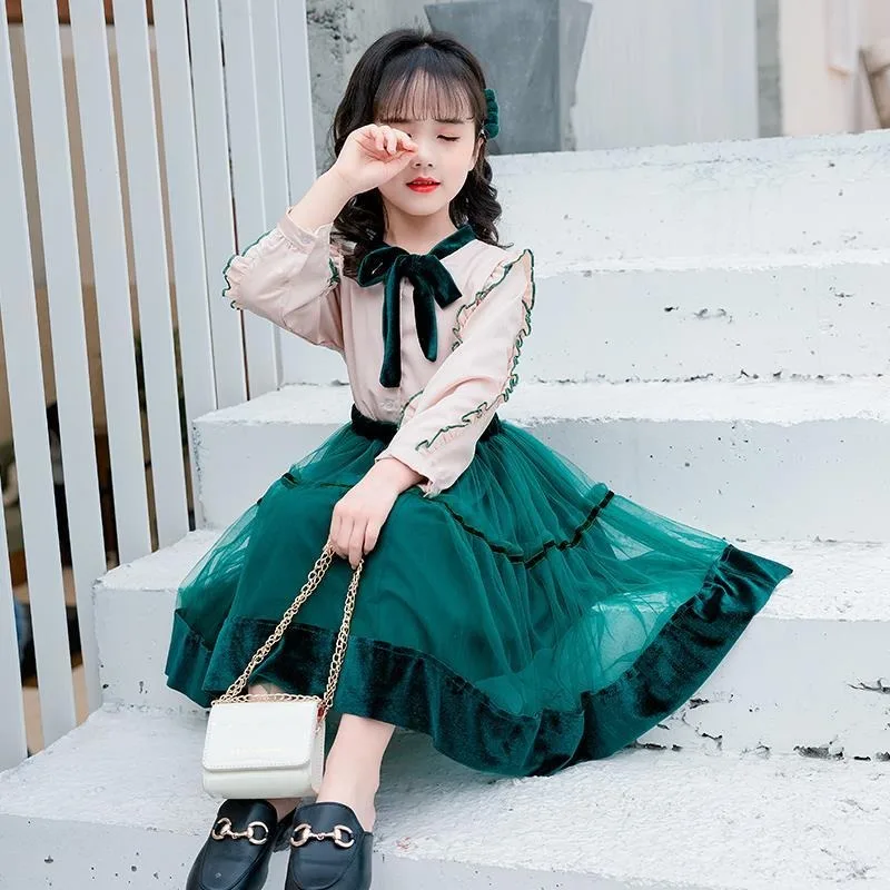 Girls' 4-12 Years Old 2025 Spring & Autumn New Arrival Chic Princess-style Dress for Toddler To Primary School