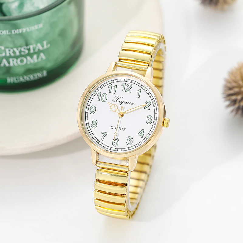 ساعة نسائية عصرية بأرقام عربية، ساعة كوارتز بشريط مطاطي، طراز عتيق، ساعة بسيطة وواضحة للأشخاص في منتصف العمر وكبار السن