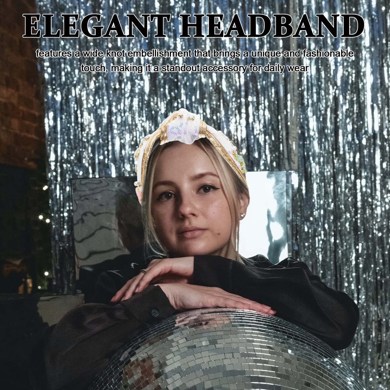 

Elegant Wide Knotted Headband for Women High Crown Sparkling Rhinestones Beads Gold Trimming Dressy Hair Accessories for Events