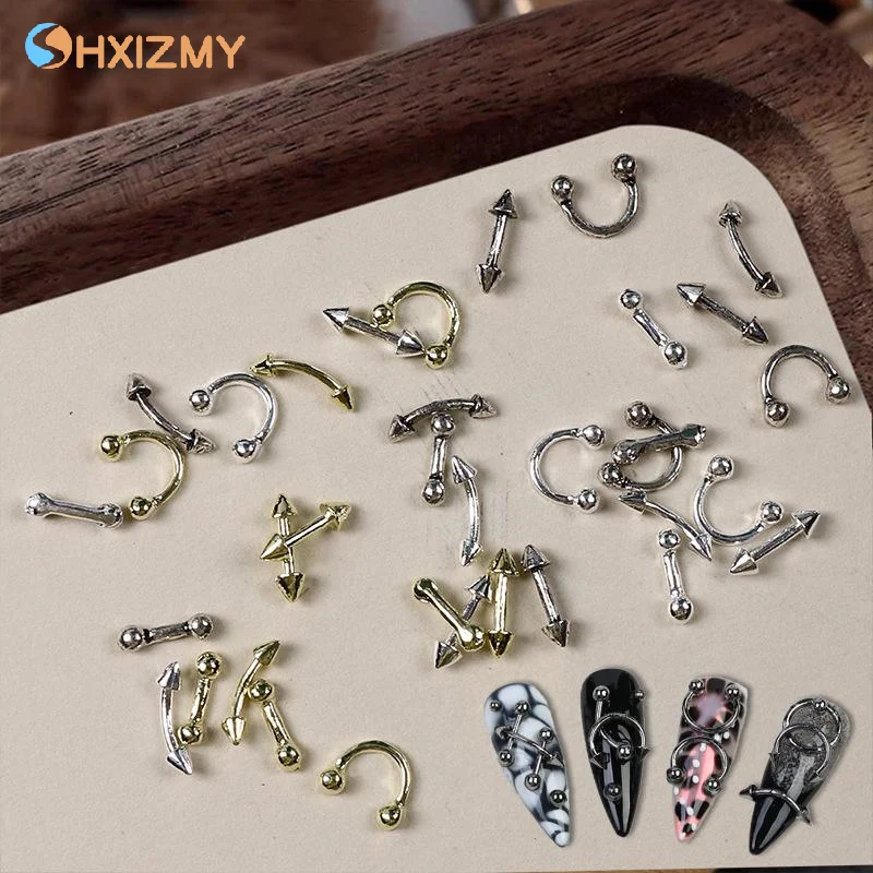 20 stuks nagelbedels ontwerp punk stijl nagelonderdelen legering studs goud zilver curve pijl klinknagel decoratie nagels kunstaccessoires