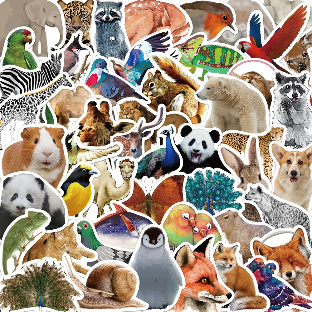 50PCS Cartoon Oil Painting Animal Photo Sticker Graffiti iPad Luggage  DIY Scrapbook Wall Sticker Toy Decoration