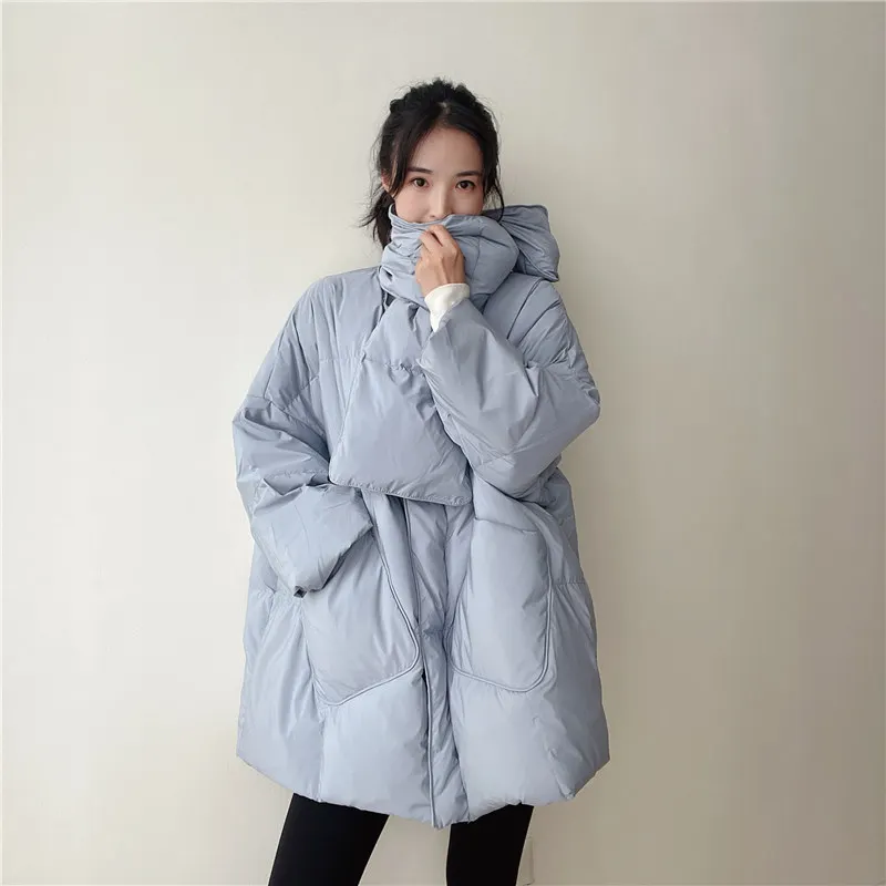Winter Warm Down Jacket Hooded Scarf Women's Thick White Duck Down Coat High-Quality Design Outerwear Printed Puffer Jacket New