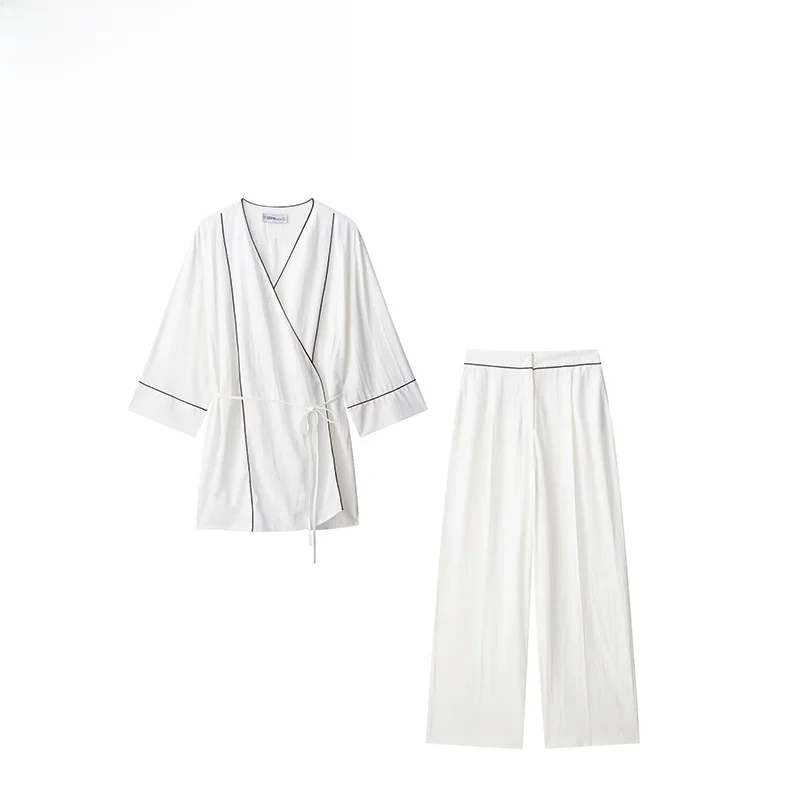 Summer New ZR Women's Fashion Set Wide Leg Pants Double Lapel Coat 8372164 Roll  Design Autumn Spring Summer Versatile