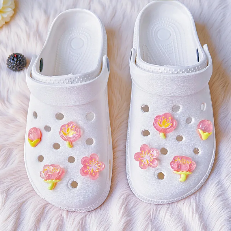 New Elegant Women DIY Hole Shoes Charms for Cute Sakura shoes Accessories White Pink All-match Shoe Decorations Fashion Bundle