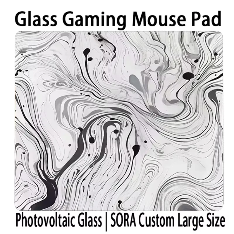 For Cool Black And White Pattern Glass Gaming Mouse Pad E-sports Desk Pad Gaming FPS Extra Large Size Custom Mousepad Replica
