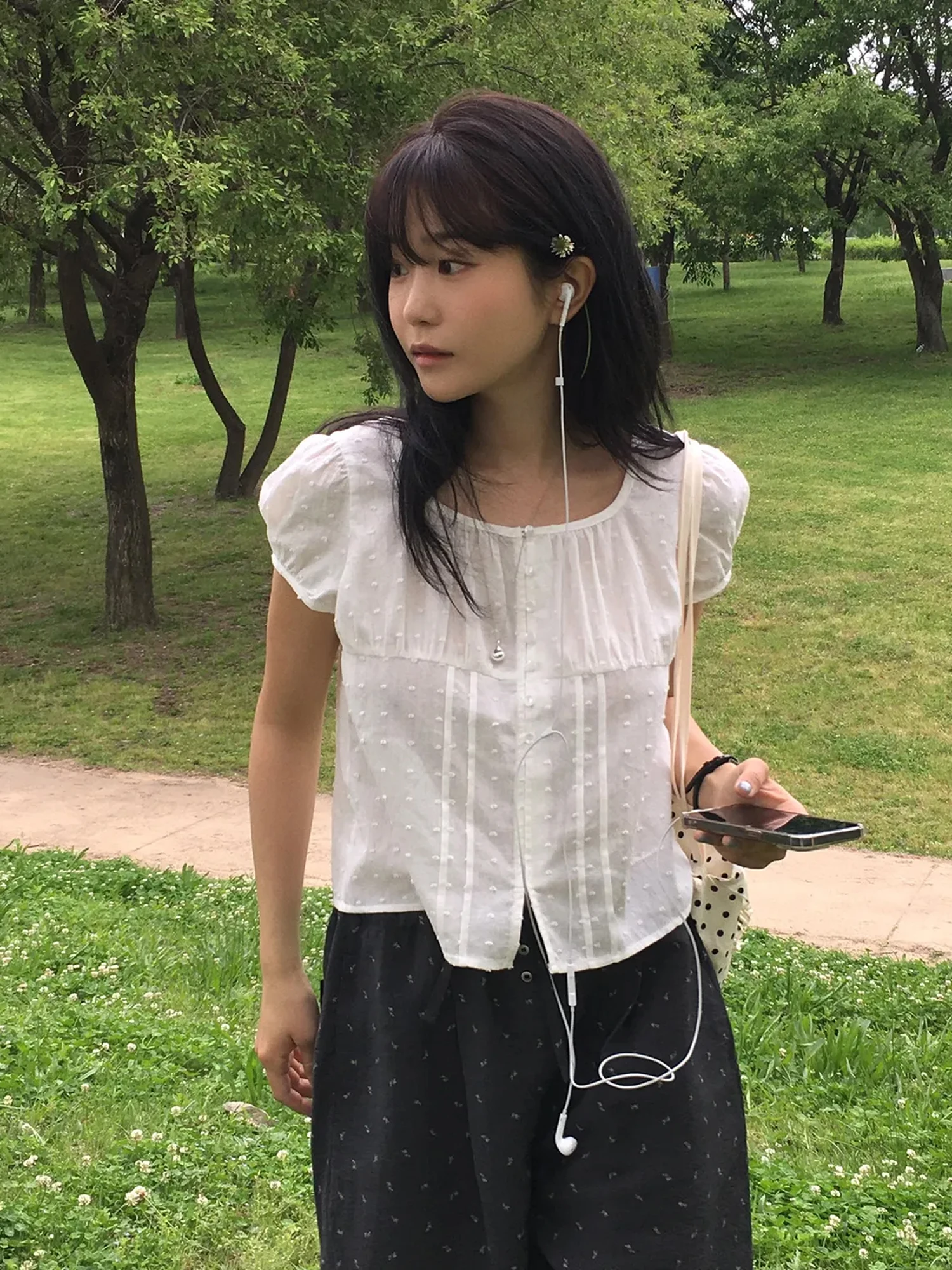 

Noxulara Authentic 2025 Summer New Brand TTUD Home Button-Up Square Collar Blue White irt Women's Breathable Pure Cotton Ko...