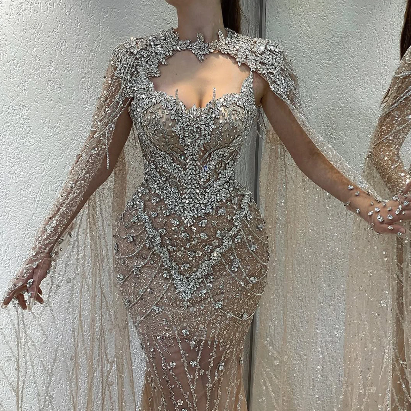 

Luxurious Rhinestone Encrusted Mermaid Crystal Evening Gown Sparkly Bridal Gown Custom Party Dress