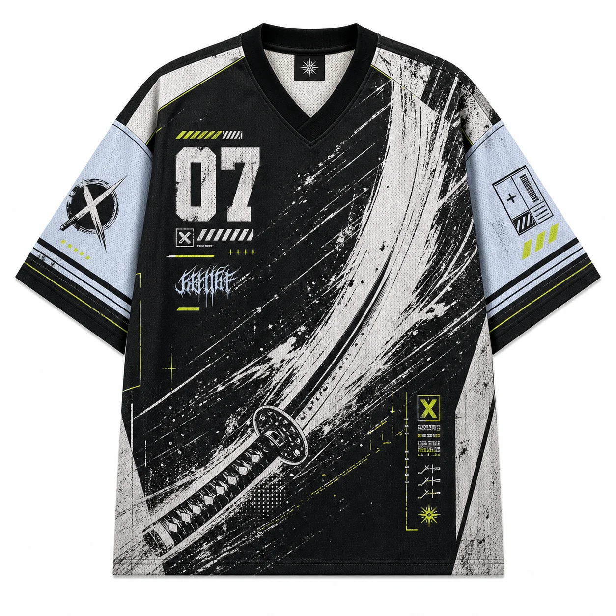 2026 New Mesh V-neck Mesh Jersey with Printed Pattern, Lightweight Streetwear, Short Sleeved Casual for Adults and Children