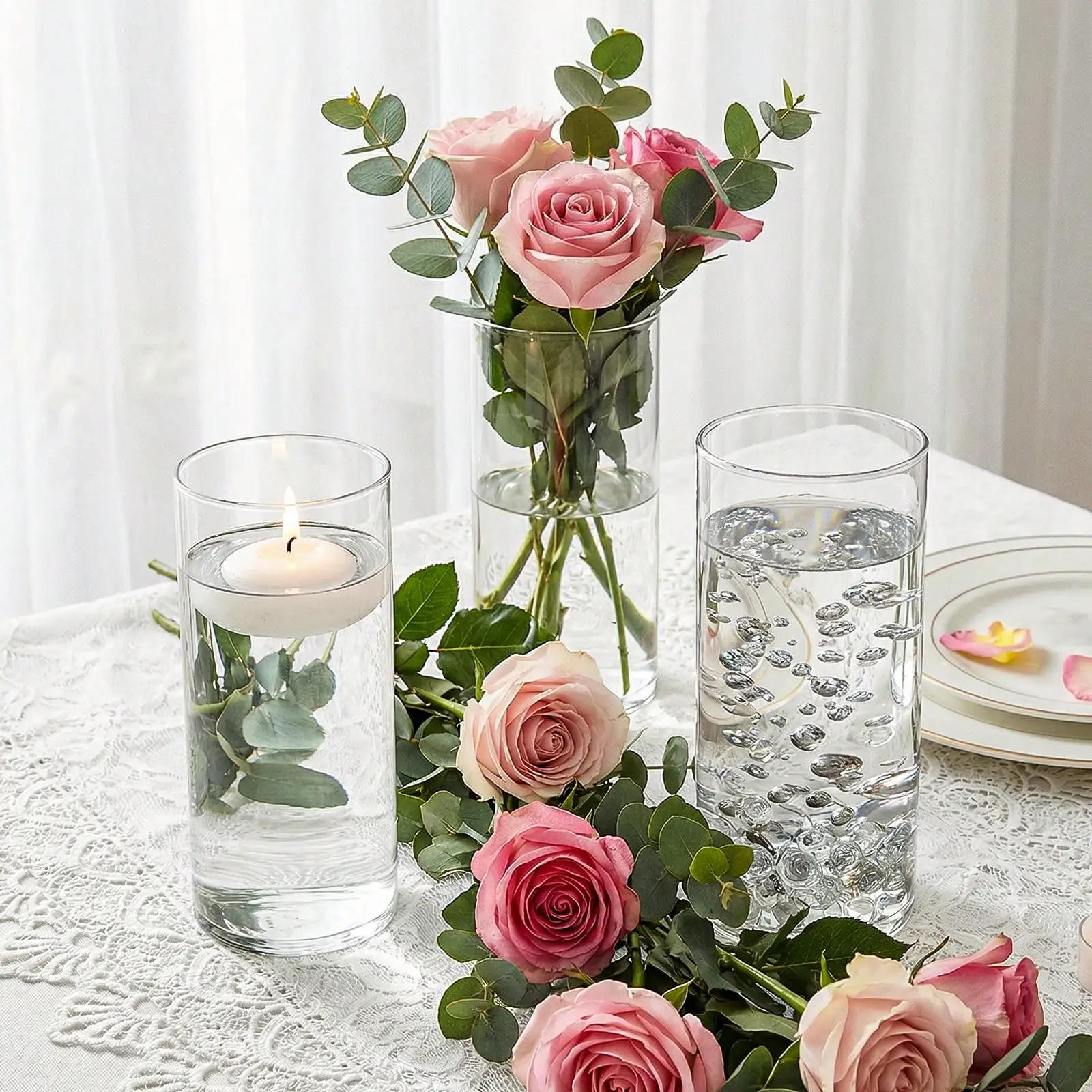 8pcs Clear Glass Cylinder Vases Set (H:8/10/12