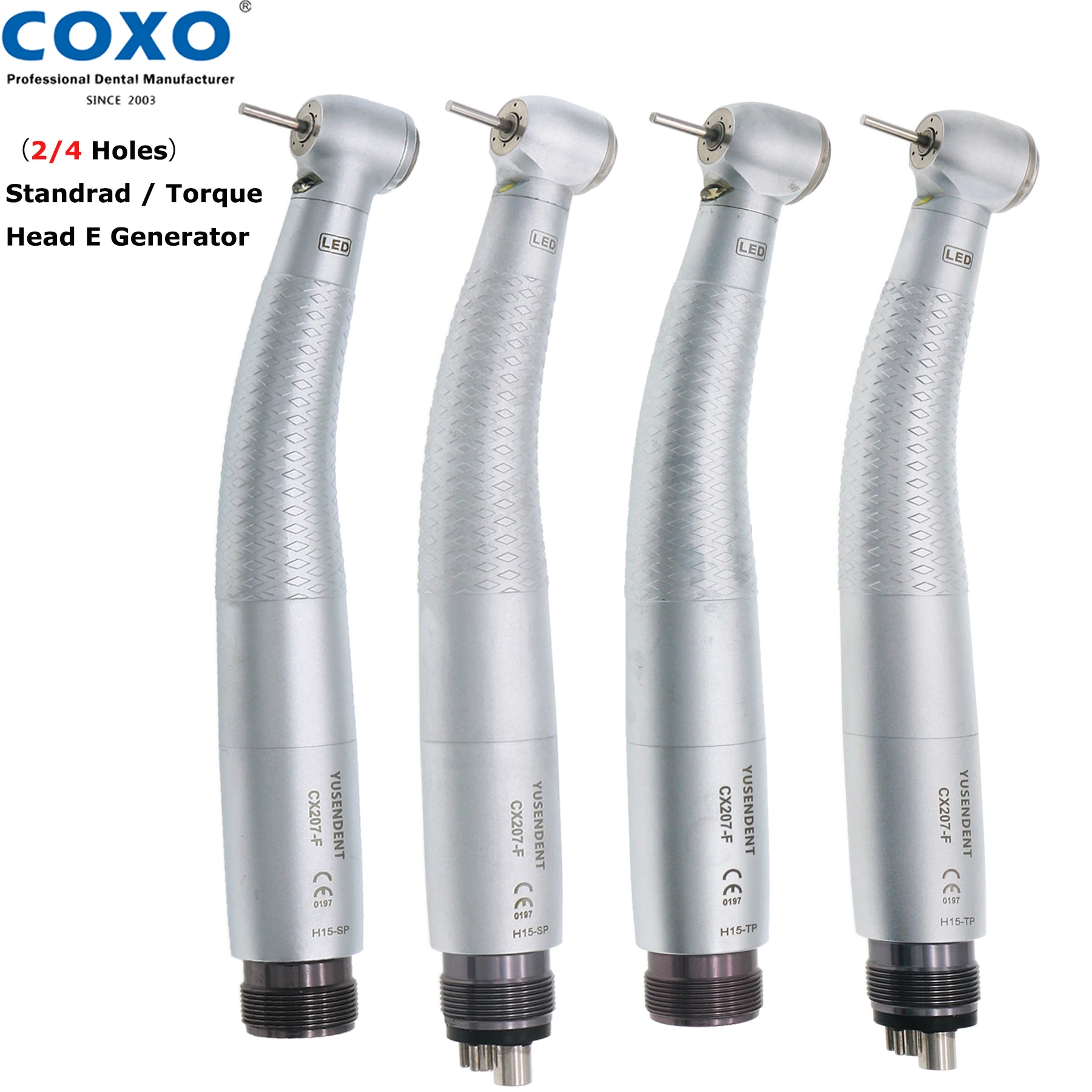 COXO Dental LED Handpiece High Speed  3 Water Spray Push Button Standrad Torque Self-Luminous E Generator Air Turbine  2/4 Holes