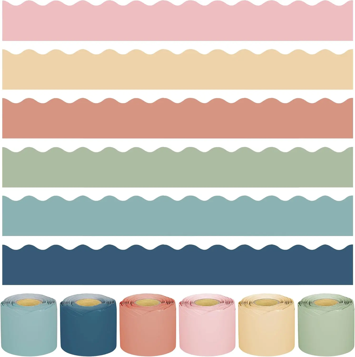 

Красочные декоративные полосы в стиле бохо для досок объявлений, 6 рулонов, общая длина 240 футов, с фигурным краем для украшения класса