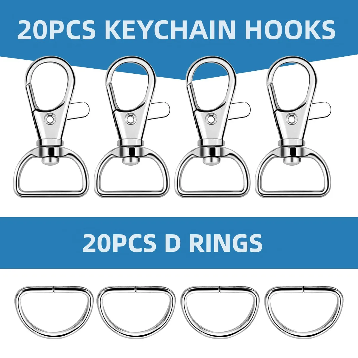 20/40Pcs D-shaped Keychain D Ring set  DIY Accessories Decoration DIY Key Ring Clip Key Ring Crafts Chain Spring Hook Rotatable