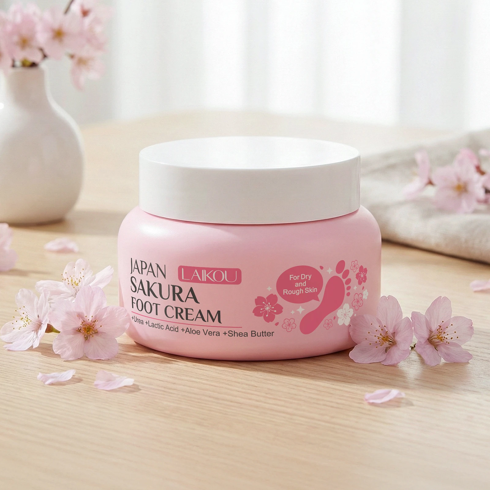 LAIKOU Sakura Foot Cream, Hydrating Moisturizing Foot Care for Dry Cracked Heels, Intense Nourishing Softening Balm 60g