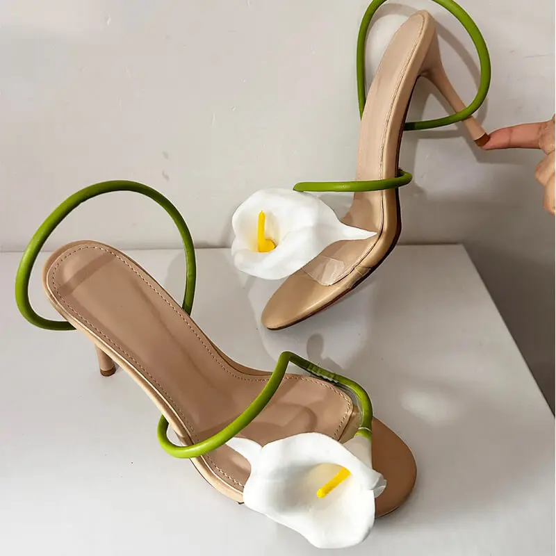 Women's Open Toe Calla Lily Slingback Kitten Heel Sandals