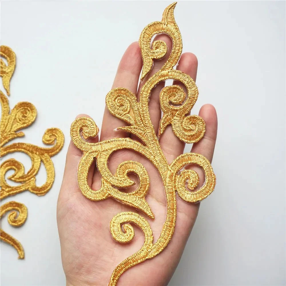 1 Paar Eisen auf Applikationen Gold Stickerei Patches Blume für Cosplay Kostüm Borte 17 * 9 cm – Detail 3