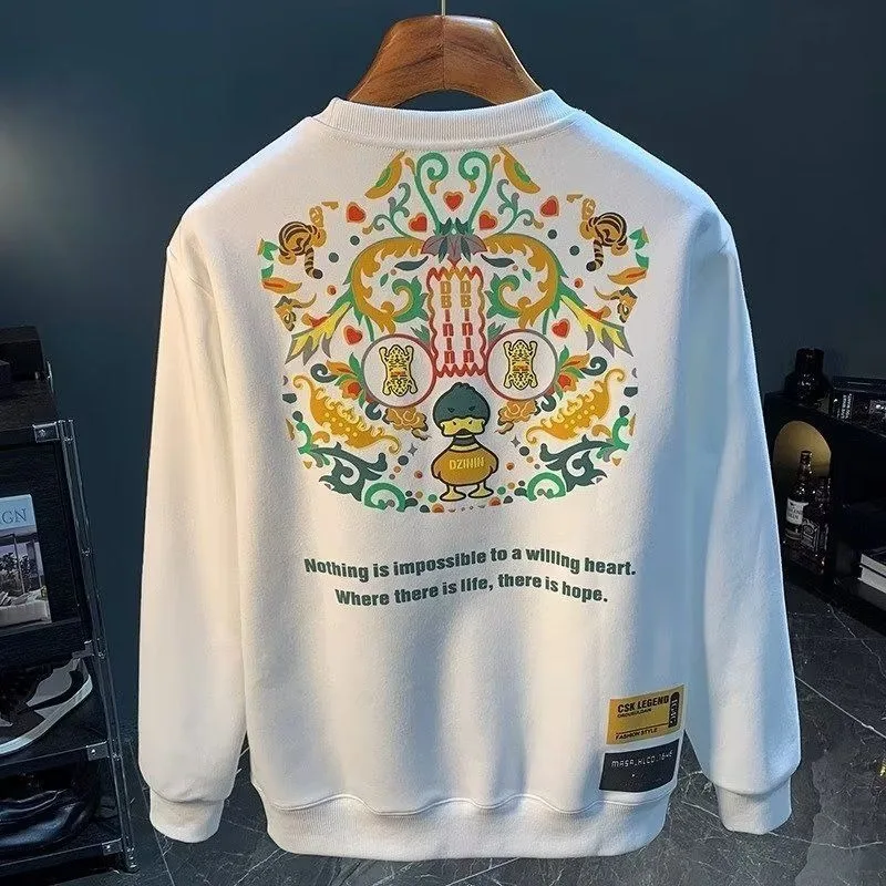 

Мужской свитшот с графическим рисунком, свободный винтажный свитер 90-х годов, дизайнерская одежда Y2k, топы, осень-зима, белый мужской пуловер высокого качества