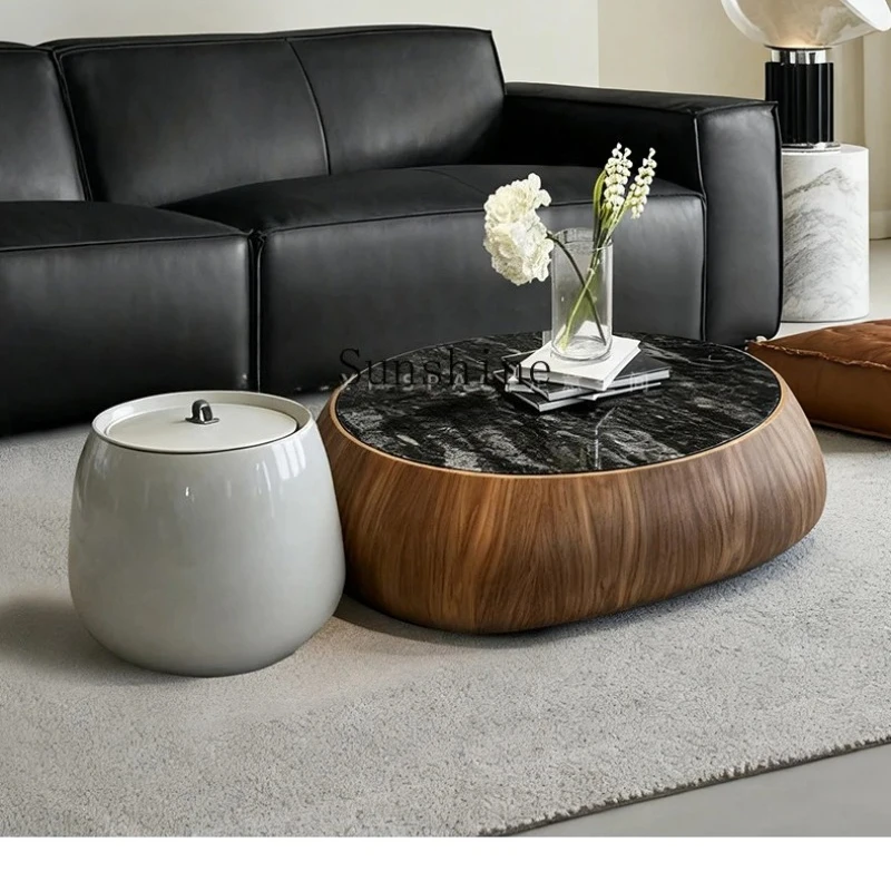 

Italian minimalist fiberglass high-end light luxury walnut coffee table