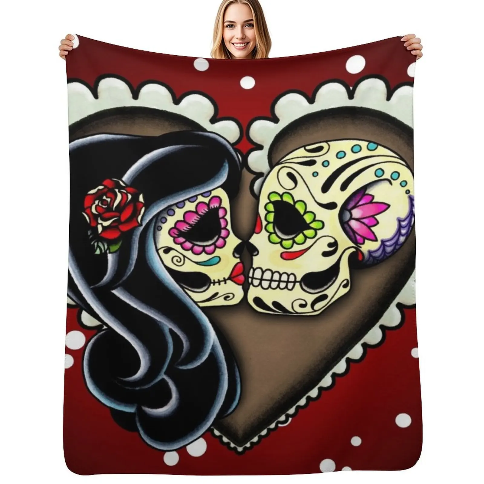 Ashes - Day of the Dead Couple - Sugar Skull Lovers Throw Blanket Easy Care Comfortable Blanket for Couch