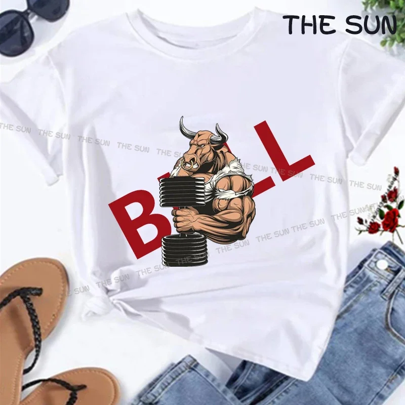 

Cotton Bull Printing Casual T-Shirt Street Fashion Short Sleeve Clothing Streetwear Men's Hip Hop