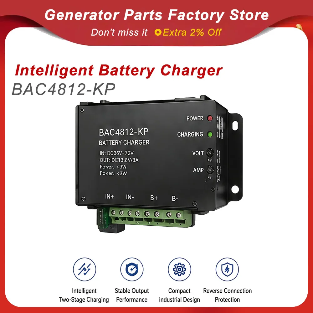 12V 3A Intelligent Battery Charger BAC4812-KP DC48V Input Automatic Float Charging for Diesel Generator Battery