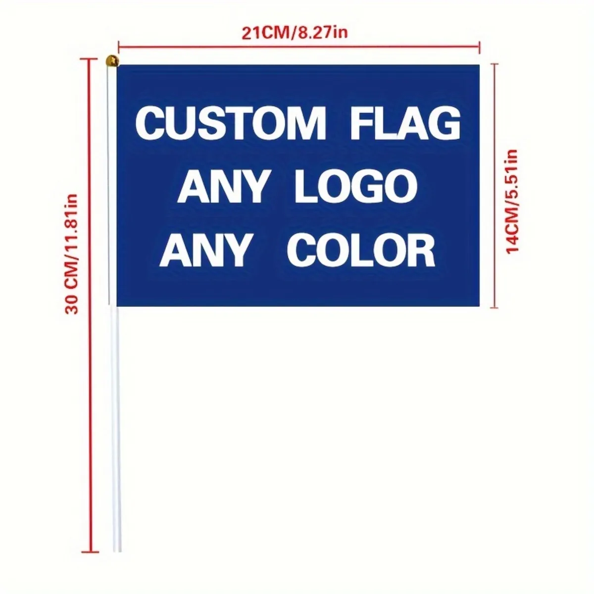 10PCS Custom Mini Polyester Flags 14x21cm with Plastic Pole Personalized Logo Text Outdoor Advertising Decor