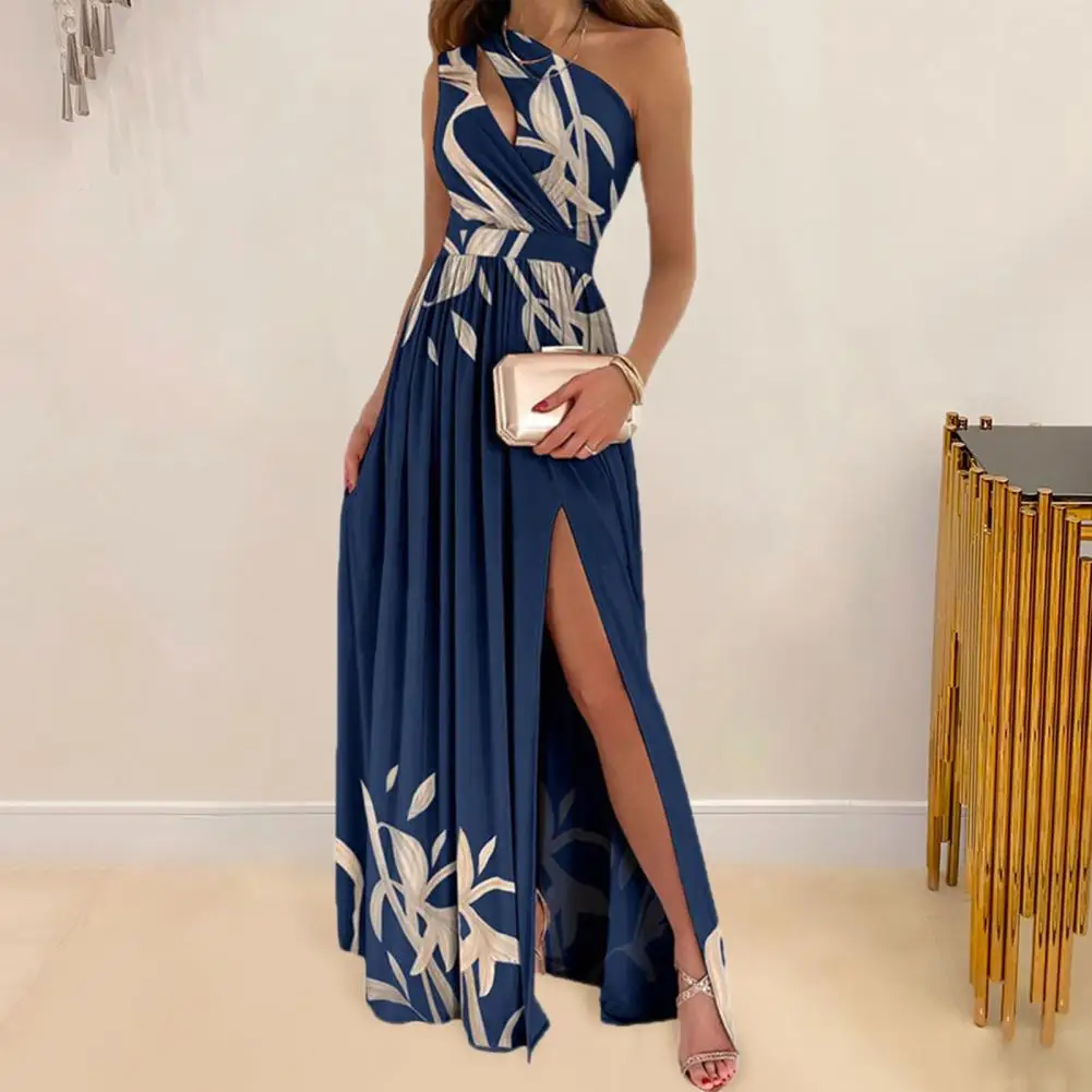 تنورة طويلة مثيرة بكتف واحد ، فستان متدرج أنيق ، فتحة عالية ، تنورة حفلة مفرغة ، فستان مجوف ، فستان غير متماثل ، صيف ،