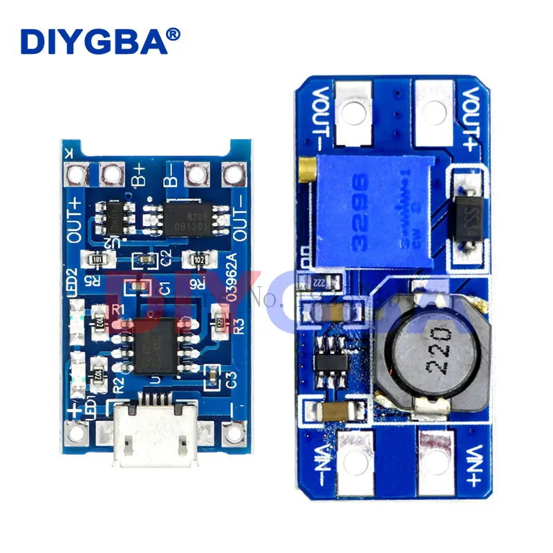 5pc Micro USB 5V 1A 18650 TP4056 Lithium Battery Charger Module Charging Board With Protection MT3608 2A DC-DC Step Up Converter