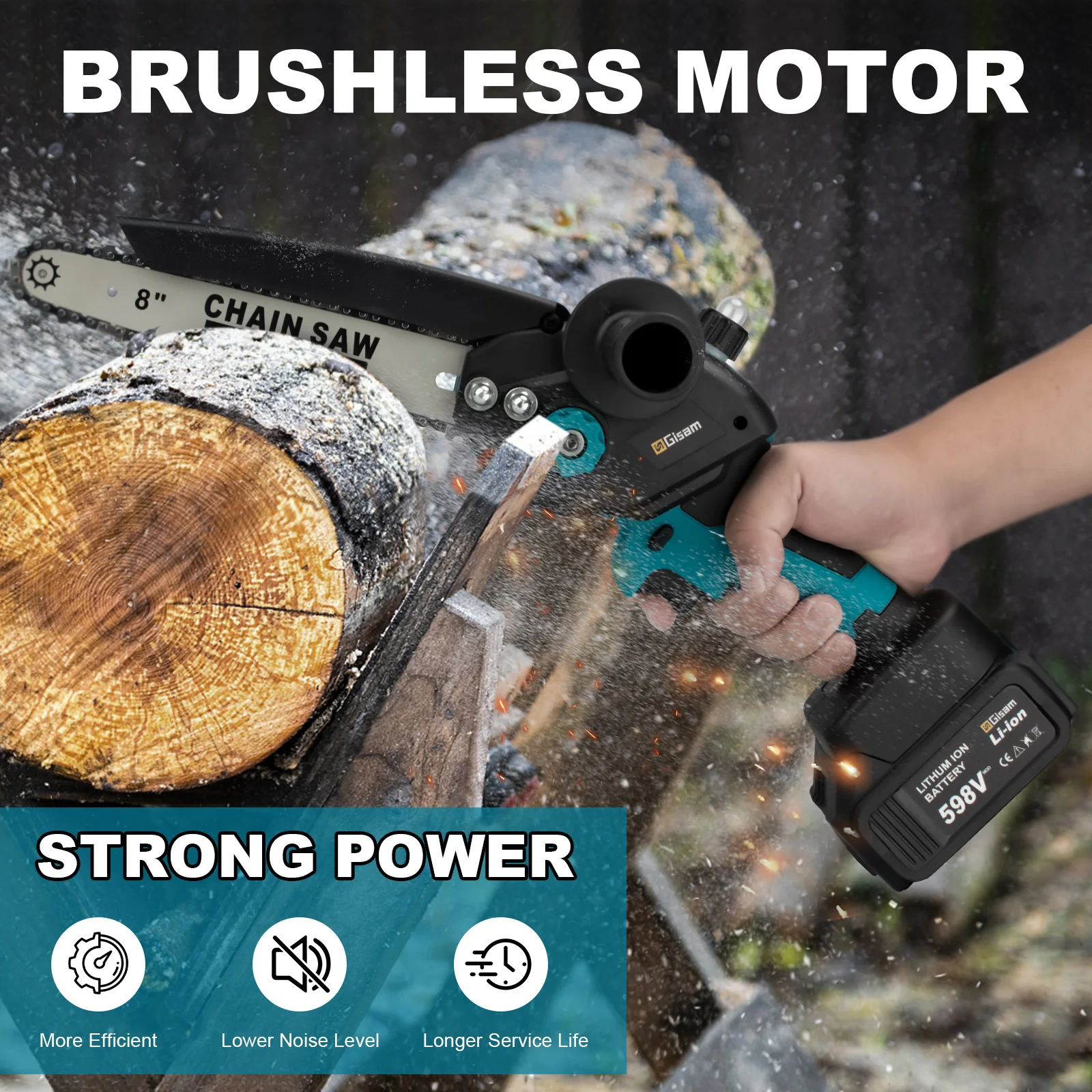 8 Inch Brushless Electric Saw With Oil Can Cordless Handheld Pruning Chainsaw Woodworking Logging Saw Branch Cutting Power Tools