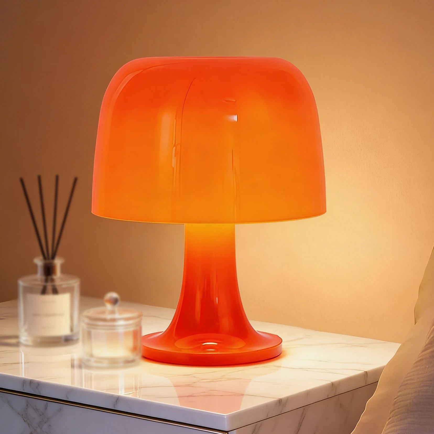 

Retro Orange Mushroom LED Table Lamp, Mid-Century Modern Bedside Lamp for Bedroom, Living Room