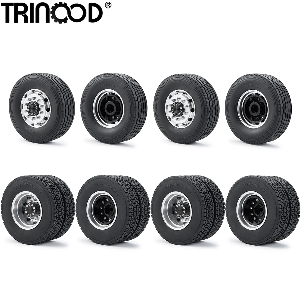 TRINOOD Tamiya Front & Rear Wheel Hub Rubber Tyre Wheel Tires Complete Set for 1/14th Scale 8x8 RC Tractor Truck Car Parts