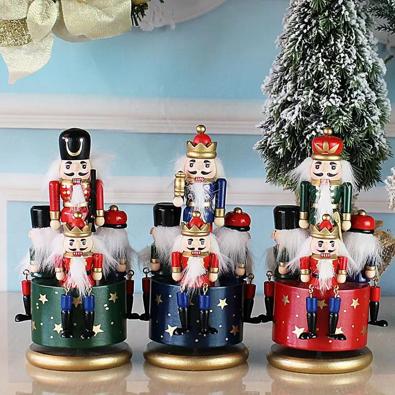 Christmas Music Box Funny Nutcracker Musical Box Hand-painted Nutcracker Figurines Decoration Colorful Rotating Christmas Decor