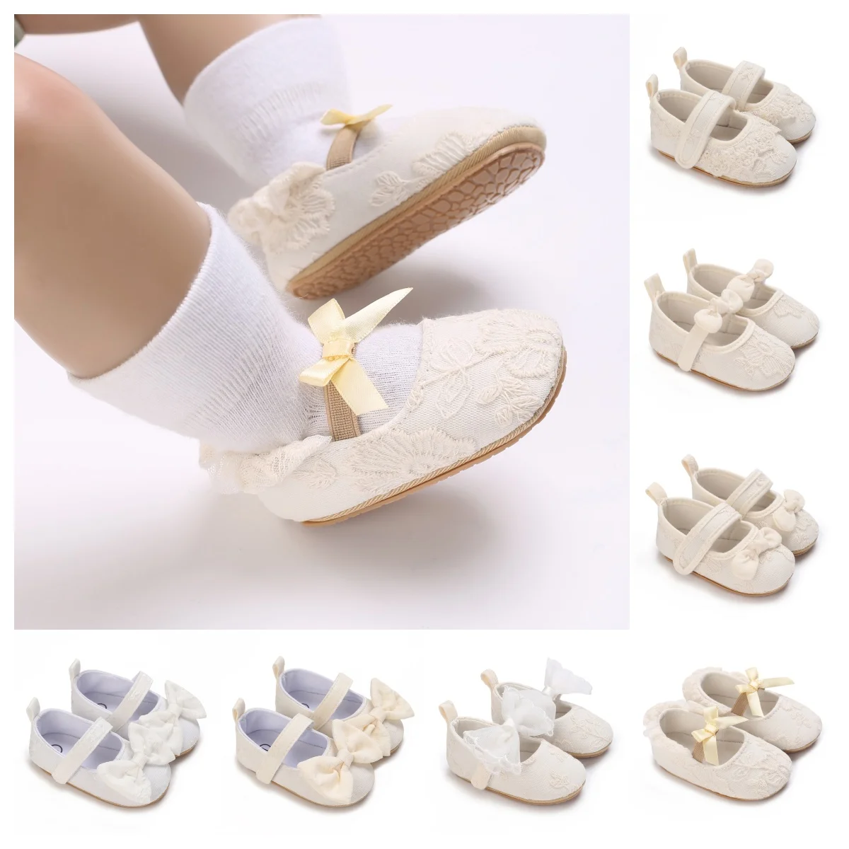 Cute and sweet spring and summer breeze embroidered bow princess shoes · Comfortable and breathable baby walking shoes