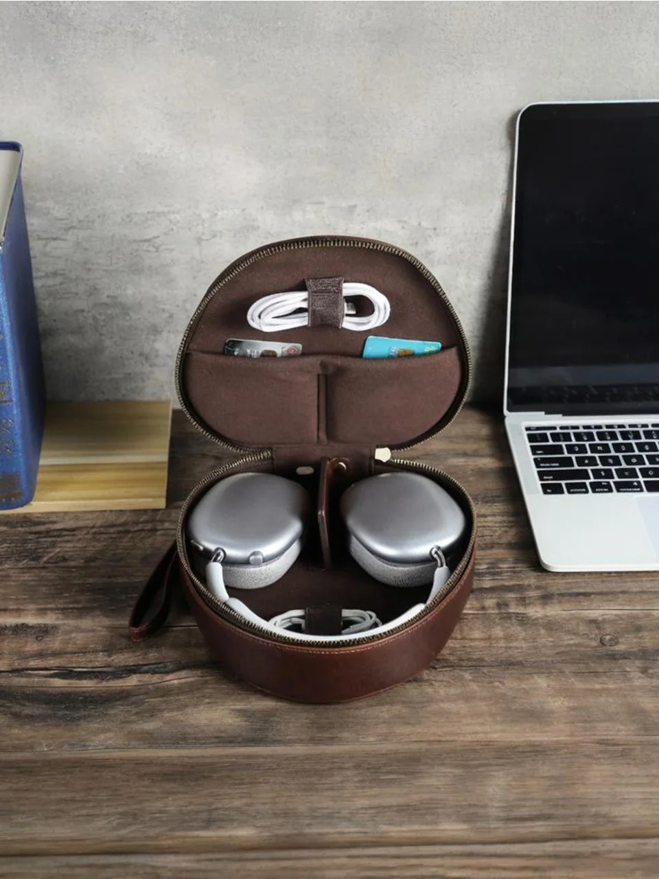 Echtledertasche für Apple AirPods Max SONY WH1000 XM4 XM5 XM6 Kopfhörer, Reise-Tragetasche, Schutzhülle, Aufbewahrungsbox – Detail 8