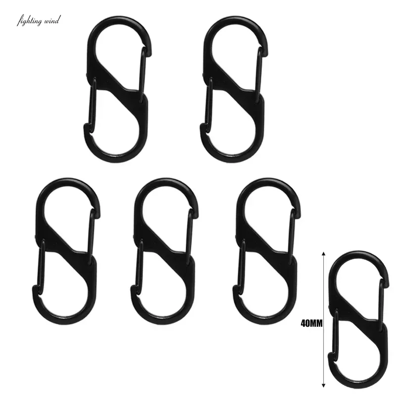 5pcs Zinc Alloy S Type Carabiner with Lock Mini Keychain Hook Anti-Theft Outdoor Camping Backpack Buckle Key-Lock Accessories