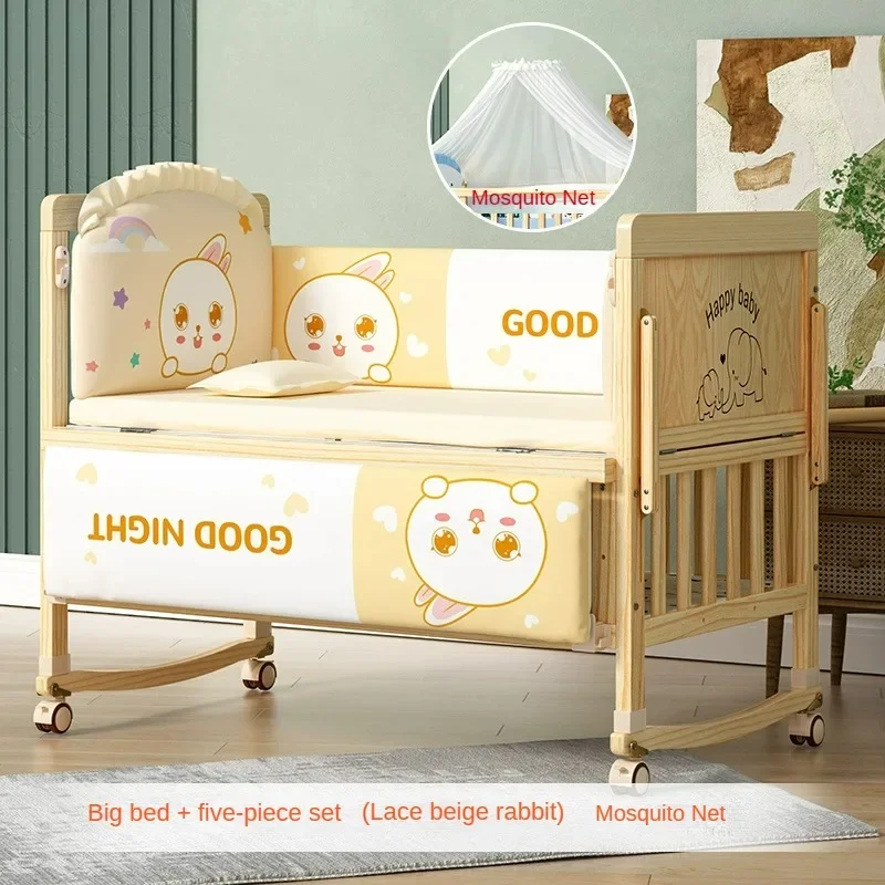 Massief houten multifunctioneel pasgeboren kinderbed Splicable milieuvriendelijk Verplaatsbaar babybedje met wielen babynestbed